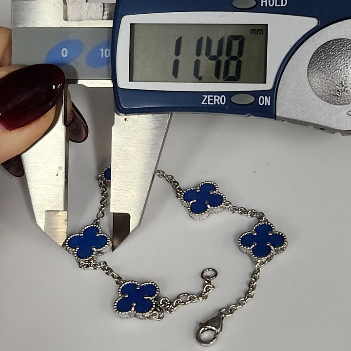 925 Sterling Silver Blue Flowers Bracelet 7.5"