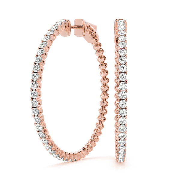 14K Rose Gold Diamond Inside Out Hoop Earrings