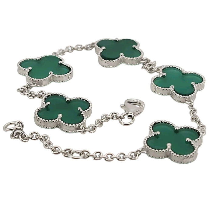 925 Sterling Silver Green Flowers Bracelet 8.2"