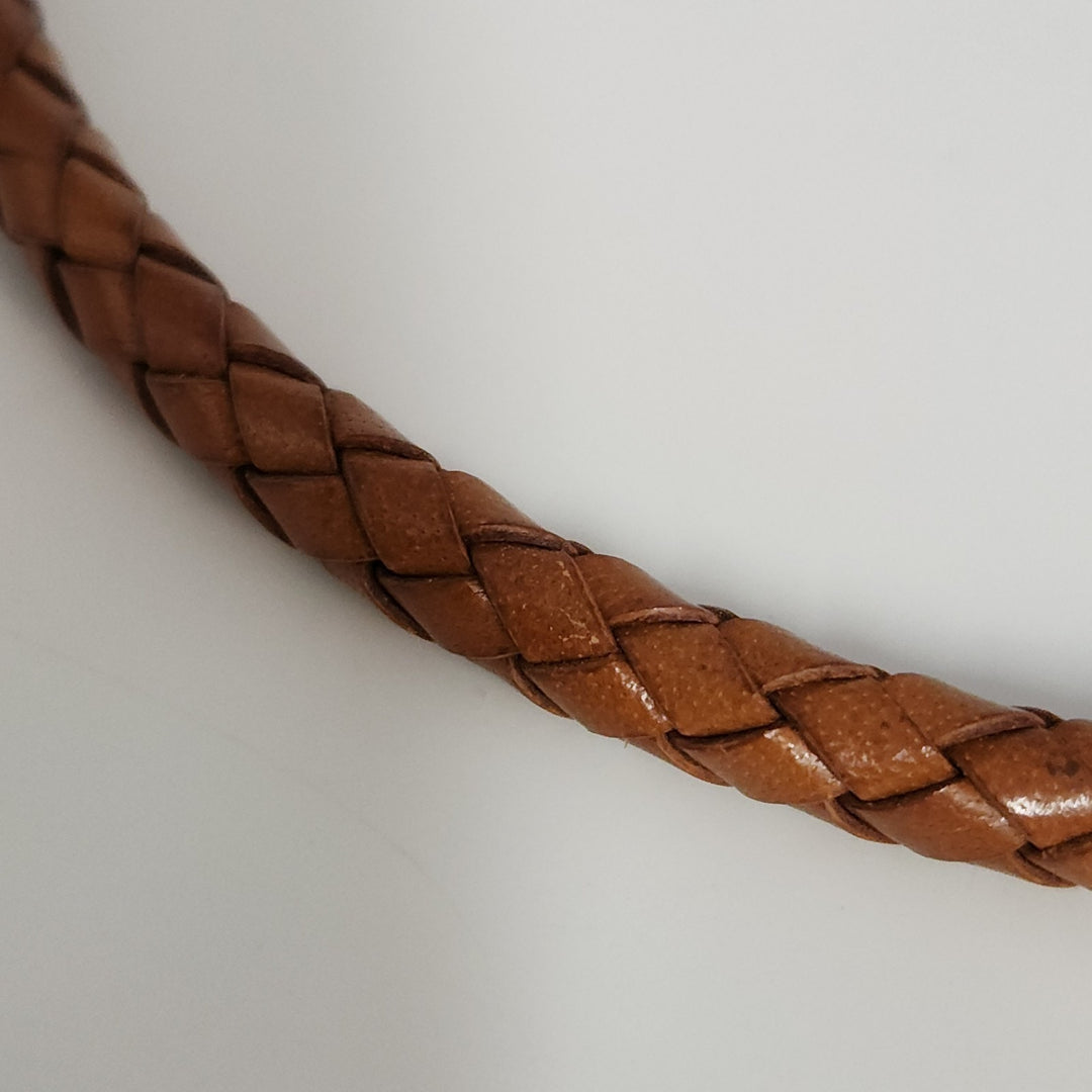Judith Ripka Braided Brown Leather Choker With Sterling Magnet Clasp 15.5"