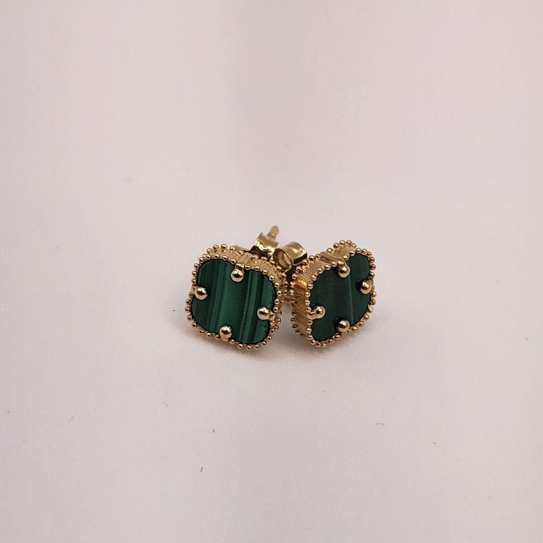 14k Yellow Gold Green Flowers Earrings