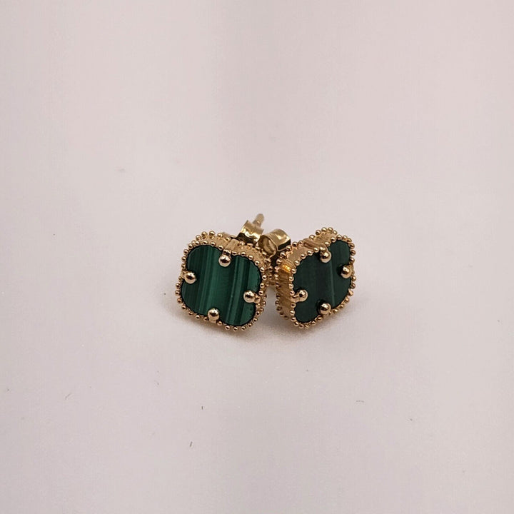 14k Yellow Gold Green Flowers Earrings