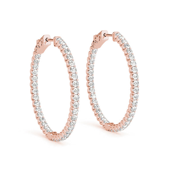 14K Rose Gold Diamond Inside Out Hoop Earrings