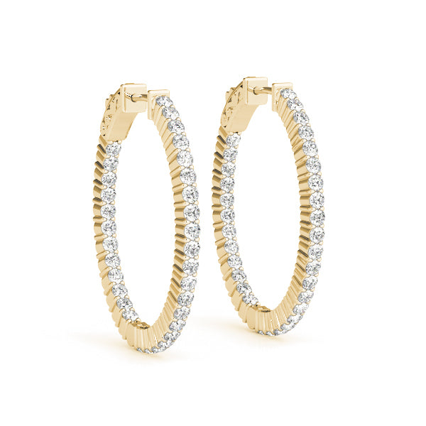 14K Yellow Gold Diamond Inside Out Hoop Earrings