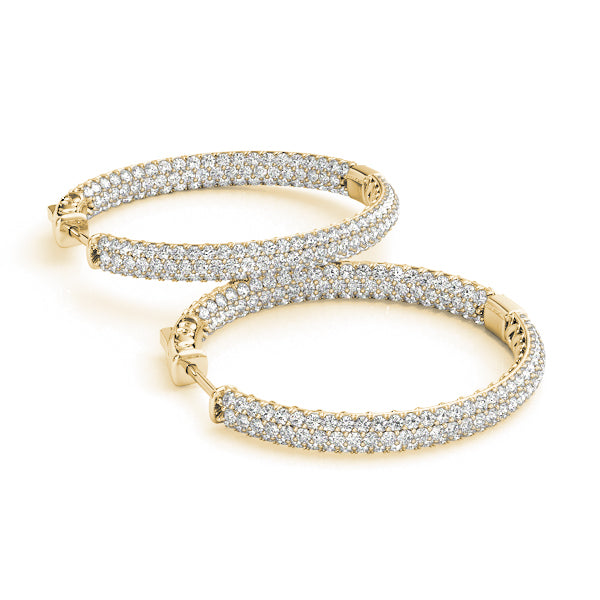 14K Yellow Gold Diamond Pave Hoop Earrings