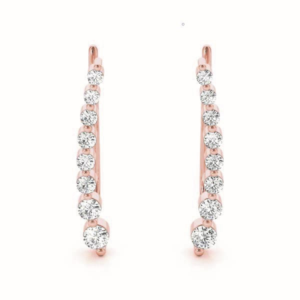 14K Rose Gold Round Diamond Climber Earrings