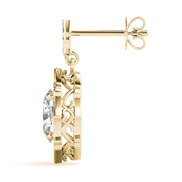 14K Yellow Gold Diamond Oval Halo Earrings