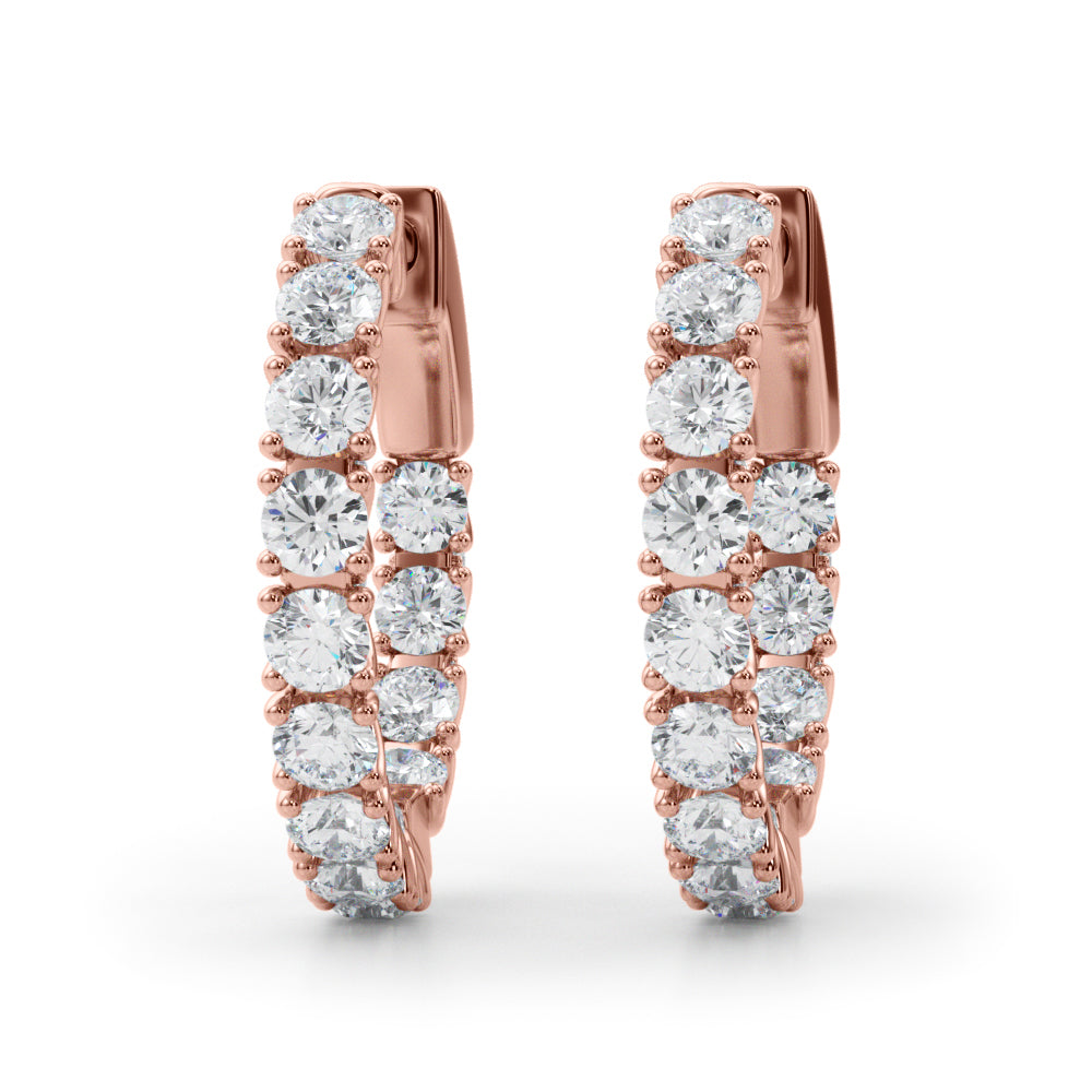 14K Rose Gold Round Diamond Hoop Earrings