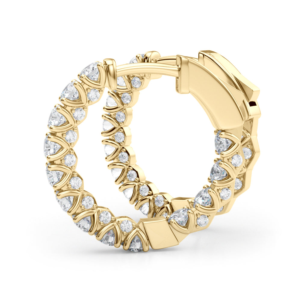 14K Yellow Gold Diamond Round Hoop Earrings