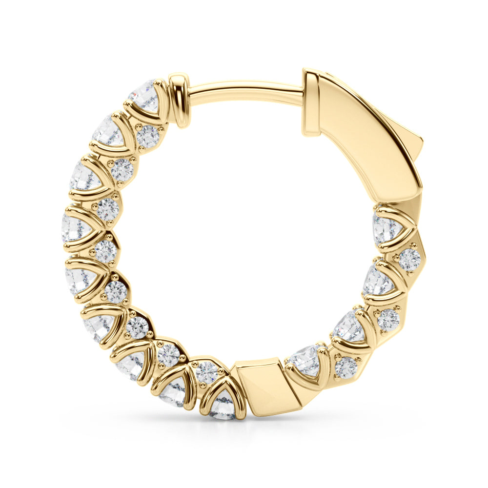 14K Yellow Gold Diamond Round Hoop Earrings