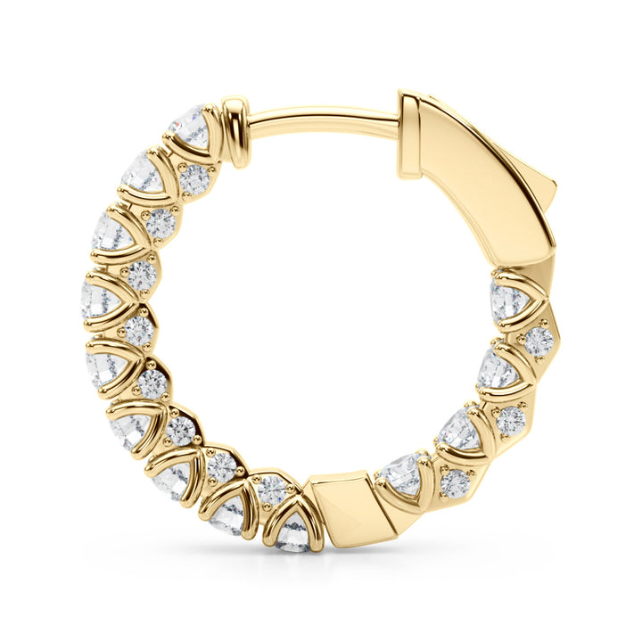 14K Yellow Gold Diamond Round Hoop Earrings