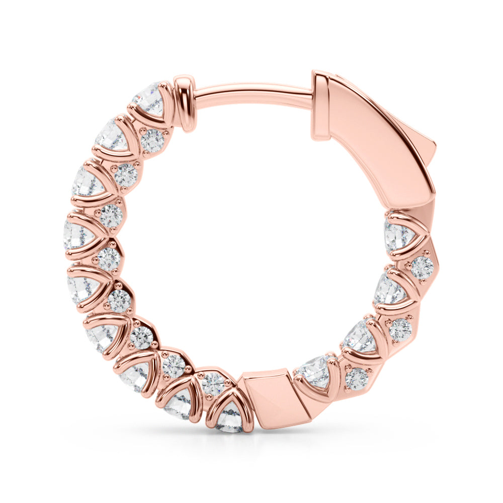 14K Rose Gold Round Diamond Hoop Earrings