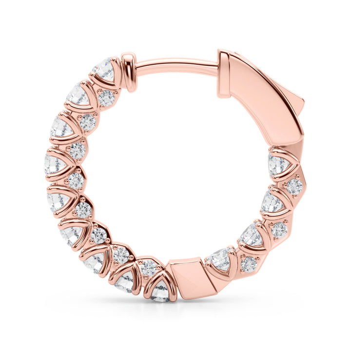 14K Rose Gold Round Diamond Hoop Earrings