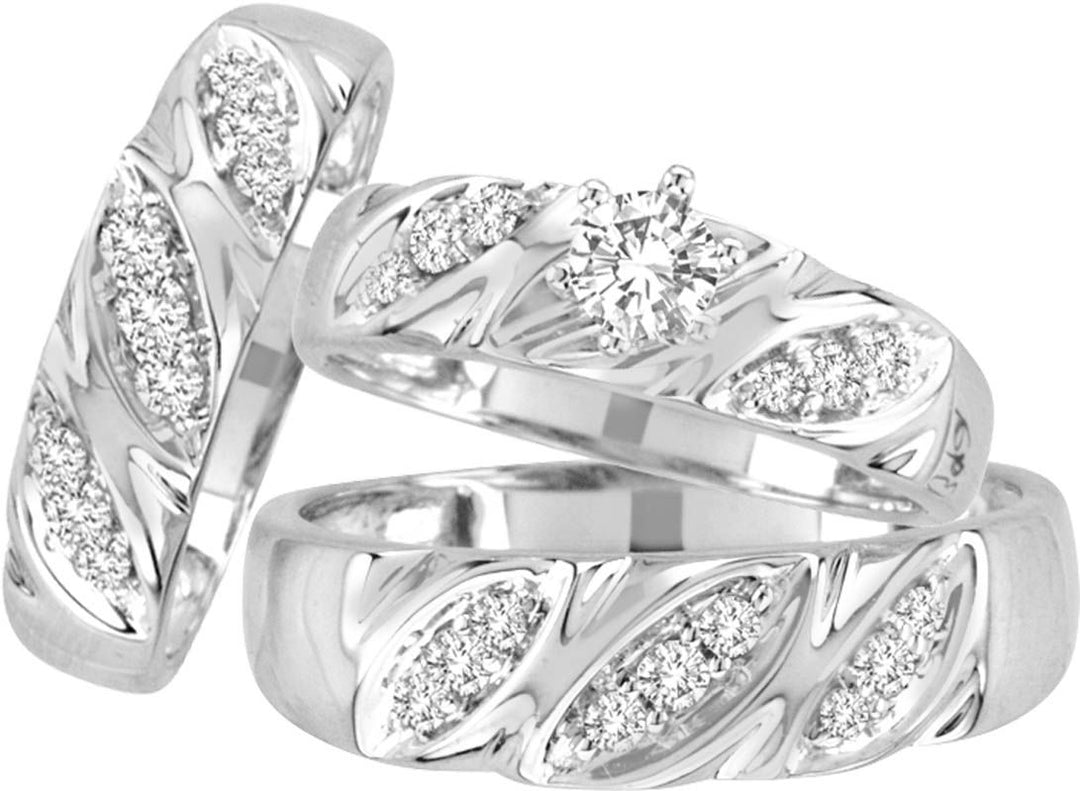 Brilliant 14k White Gold 0.80CT Lab Diamond Trio Wedding Set