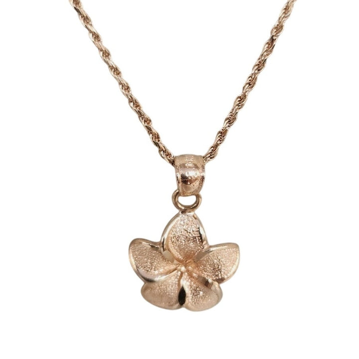 Vintage 14k Rose Gold Italy 18" Rope Necklace with Flower Pendant