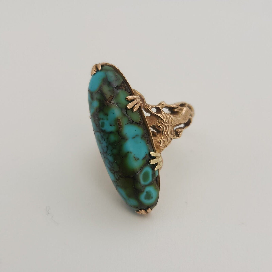 14k Yellow Gold Natural Turquoise Ring Size 4.75