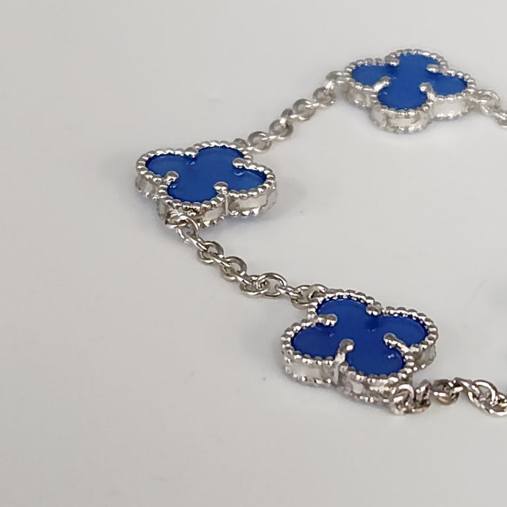925 Sterling Silver Blue Flowers Bracelet 7.5"