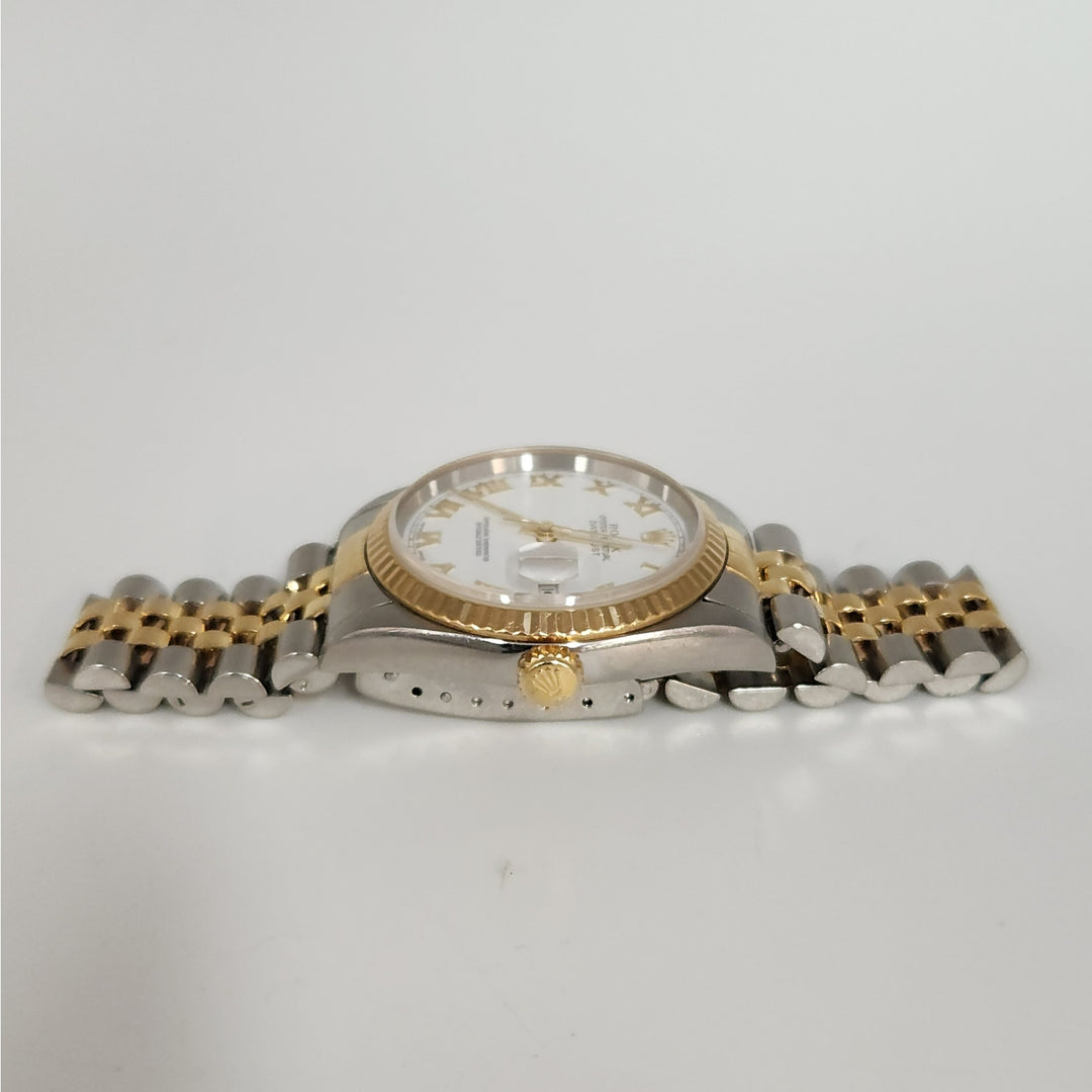 Rolex Datejust 36MM 16233 Two-Tone 18K Yellow Gold & SS Jubilee White Roman Dial