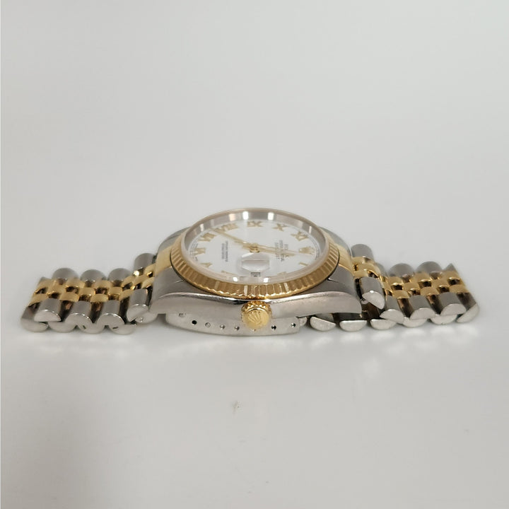 Rolex Datejust 36MM 16233 Two-Tone 18K Yellow Gold & SS Jubilee White Roman Dial