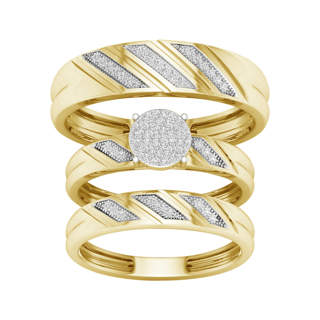 10k Yellow Gold 0.20CT Lab Diamond Trio Wedding Ring Set