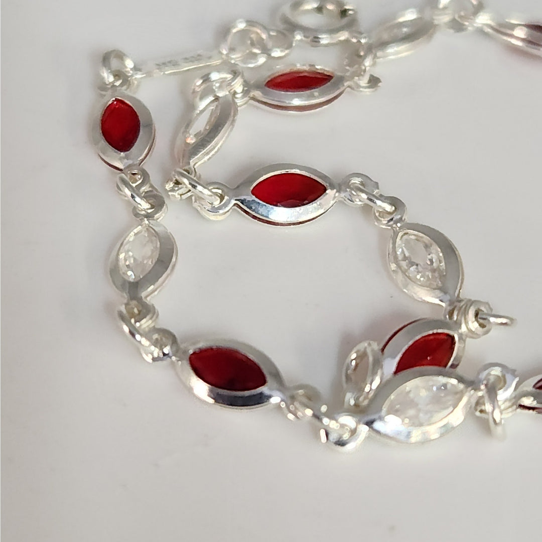 925 Sterling Silver Marquise Lab Created Garnet Women's bracelet 7.2"