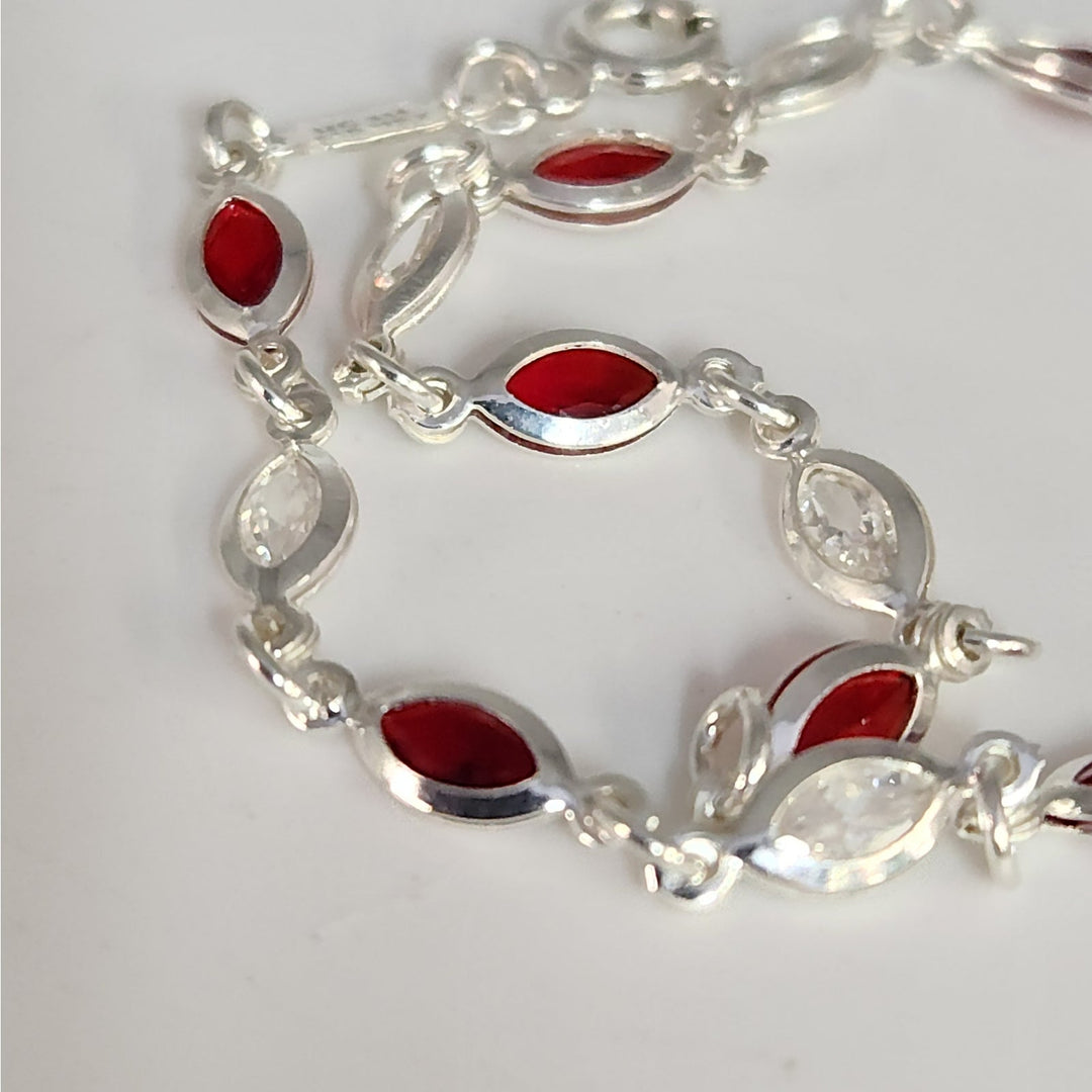 925 Sterling Silver Marquise Lab Created Garnet Women's bracelet 7.2"