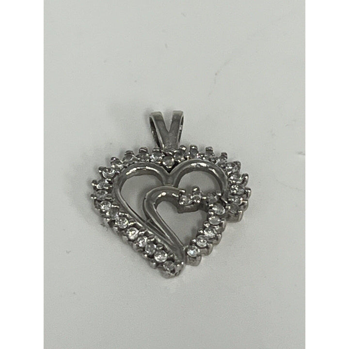 10k White Gold Double Heart Pendant