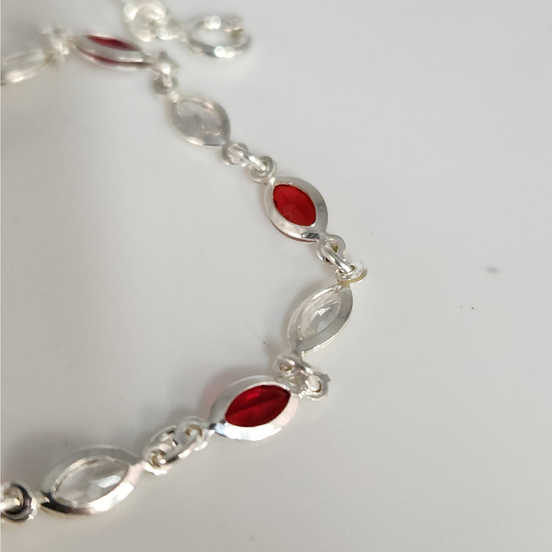 925 Sterling Silver Marquise Lab Created Garnet Women's bracelet 7.2"