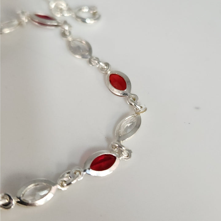 925 Sterling Silver Marquise Lab Created Garnet Women's bracelet 7.2"