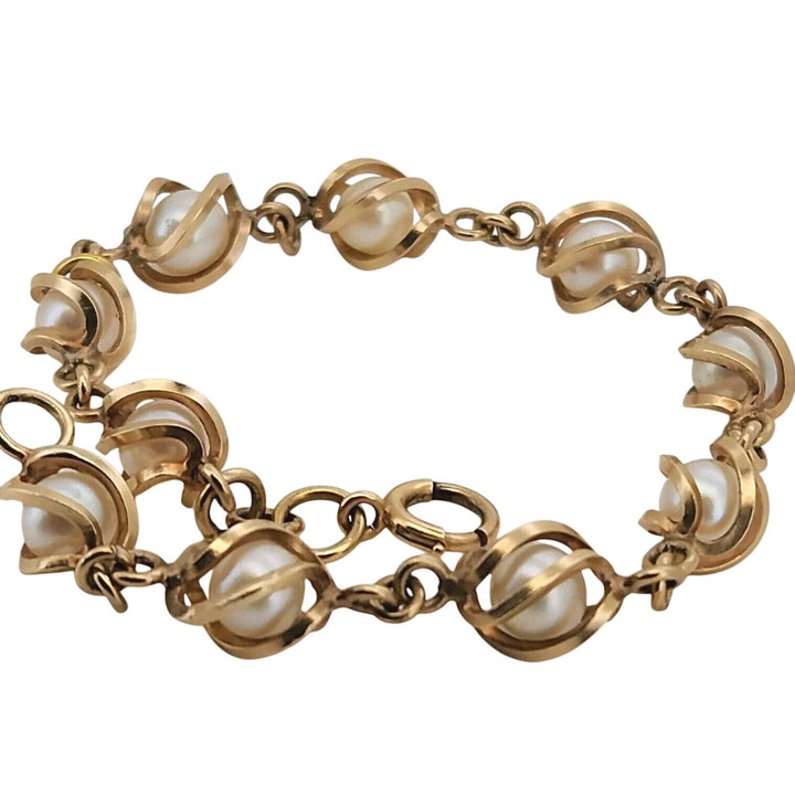 Vintage 14k Yellow Gold Natural Pearl Bracelet 7.2" , 12.7g From The 1950th