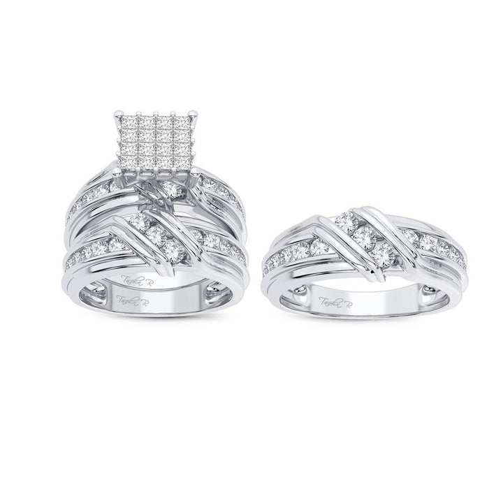14K White Gold 2.50CT Lab Diamond Bridal Trio Wedding Set