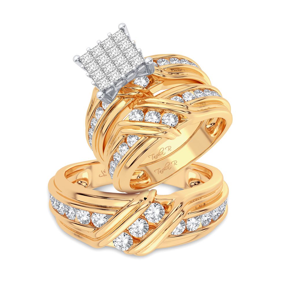 14K Yellow Gold 2.50CT Lab Diamond Bridal Trio Wedding Set