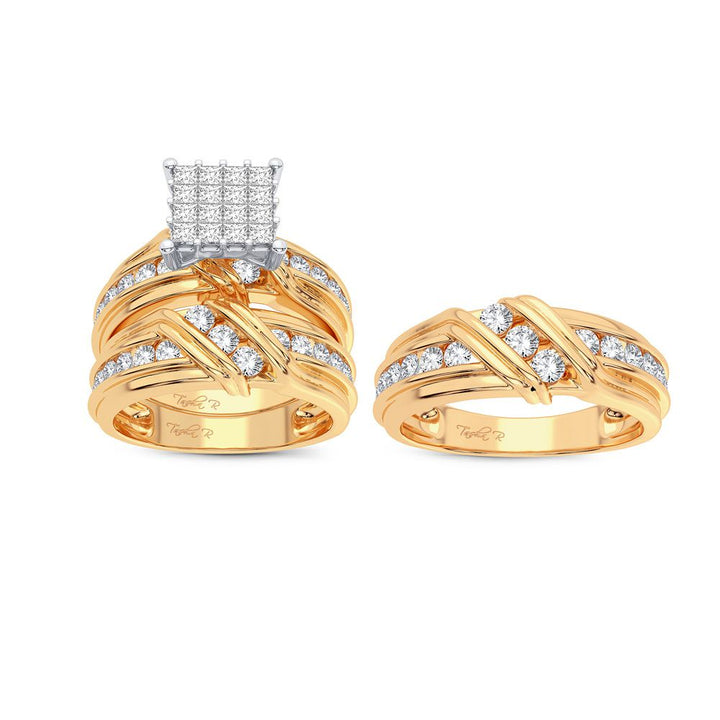 14K Yellow Gold 2.50CT Lab Diamond Bridal Trio Wedding Set