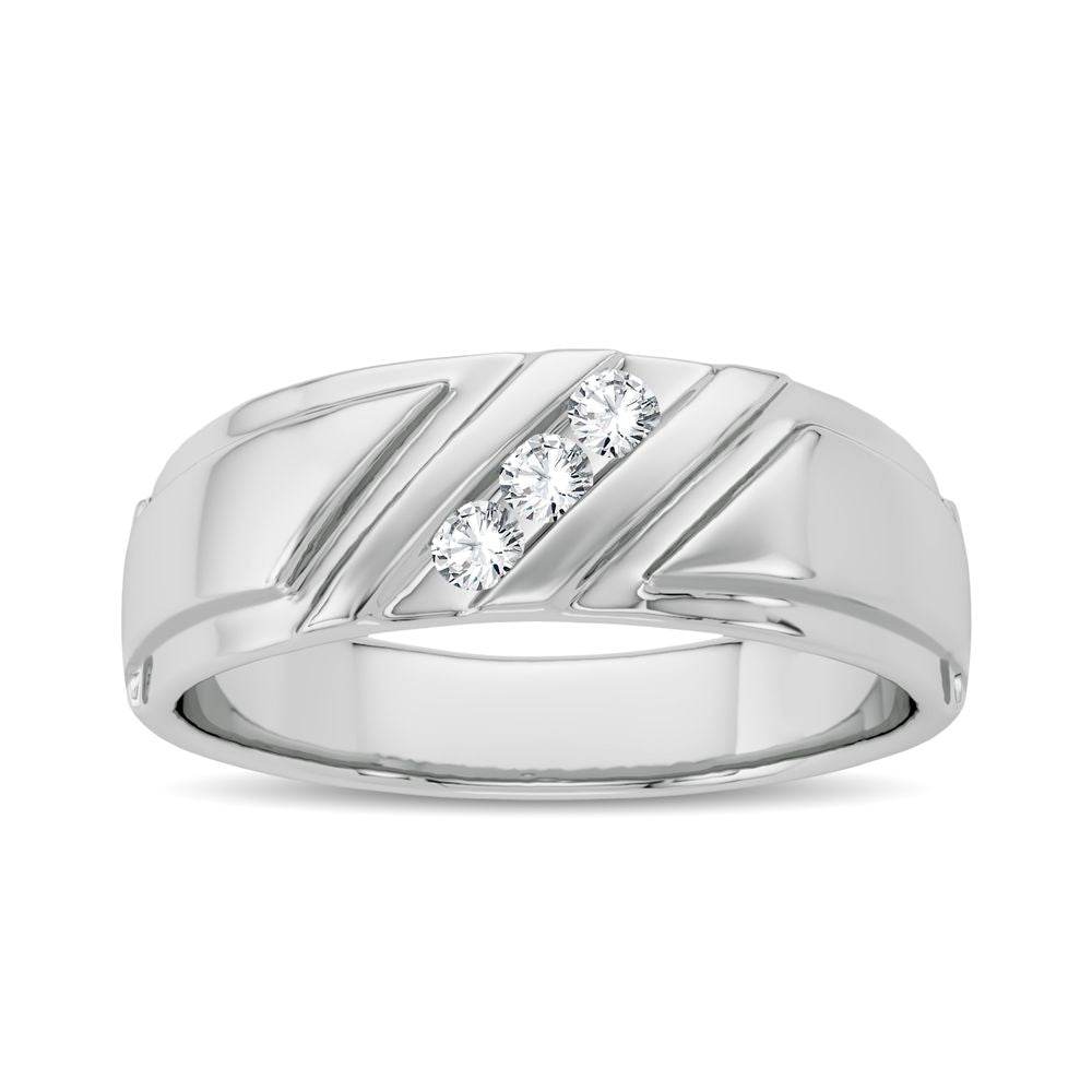 Sleek 14K White Gold Mens Diamond Wedding Band Ring