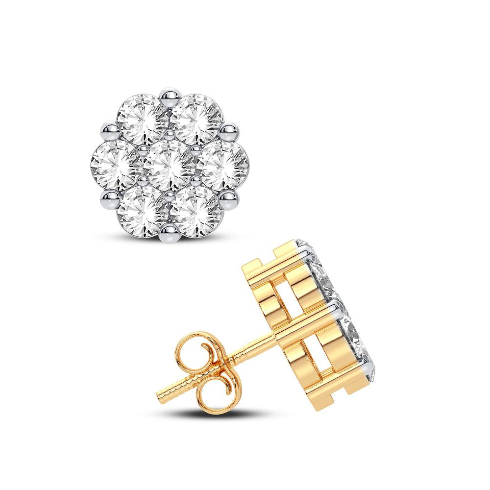 14K Yellow Gold Lab Diamond Flower Earrings for Women