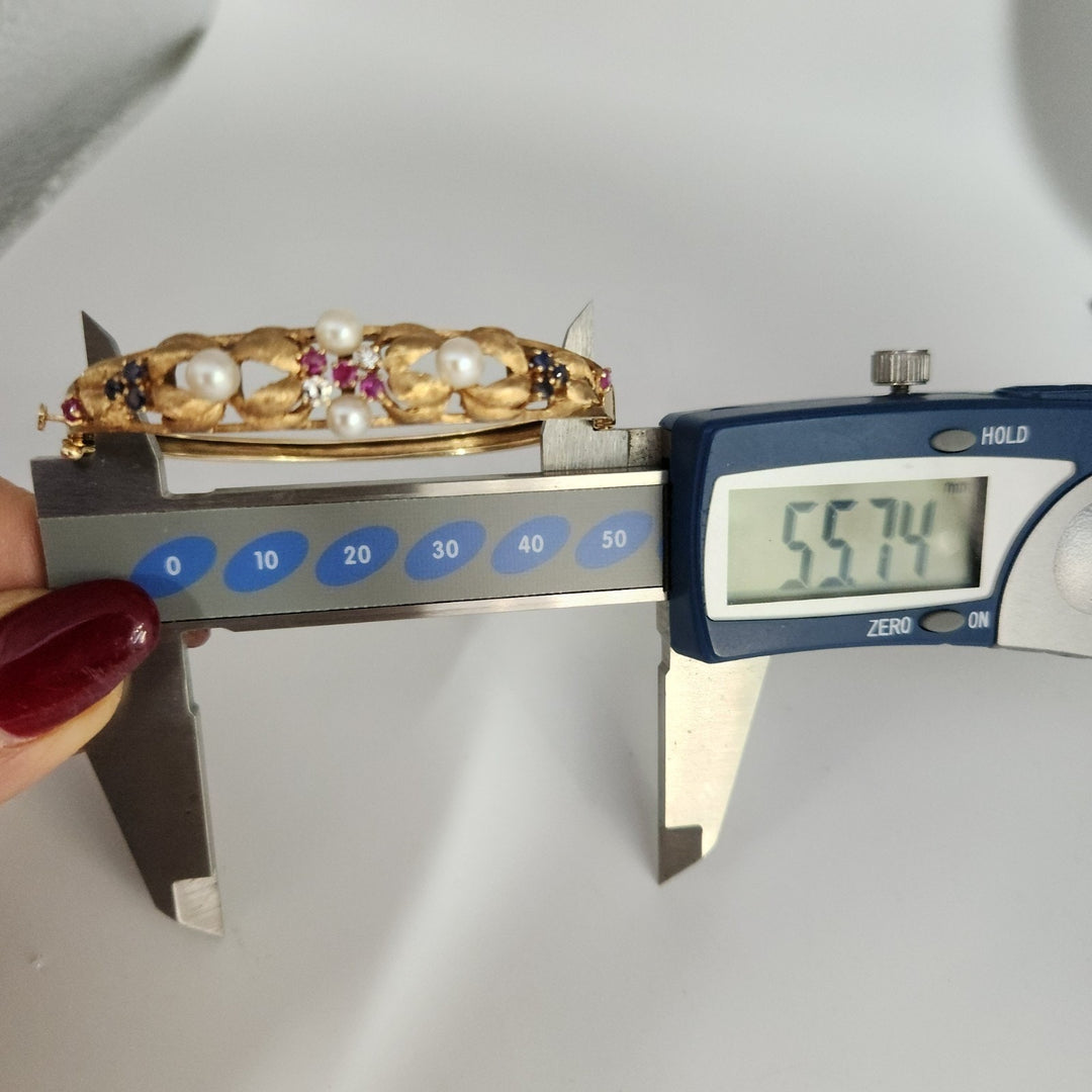 Set Of Antique 14k Yellow Gold Diamond,Pearls,Ruby &Sapphire Bangle Bracelets