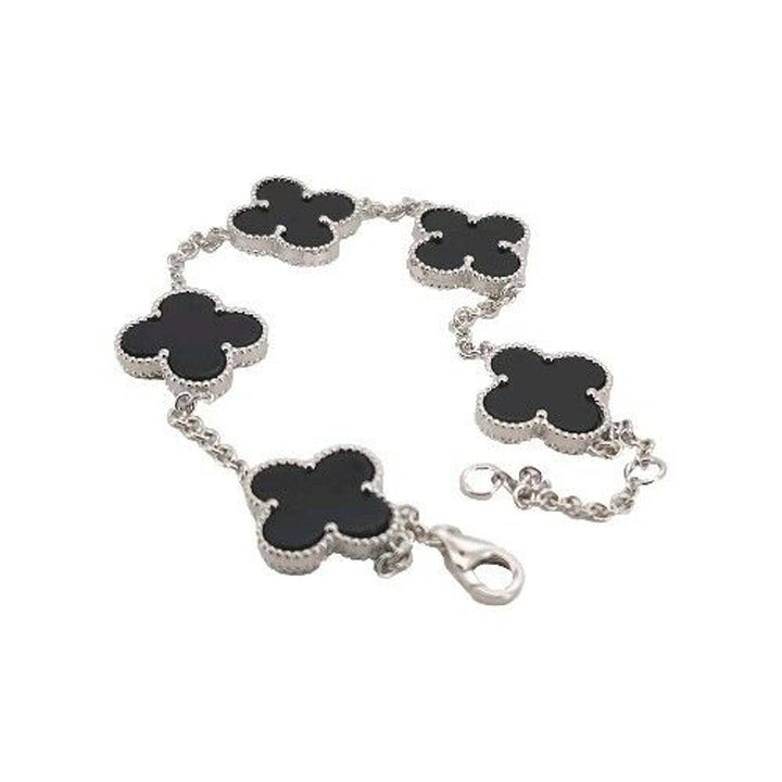 925 Sterling Silver Black Flowers Bracelet 8.2"