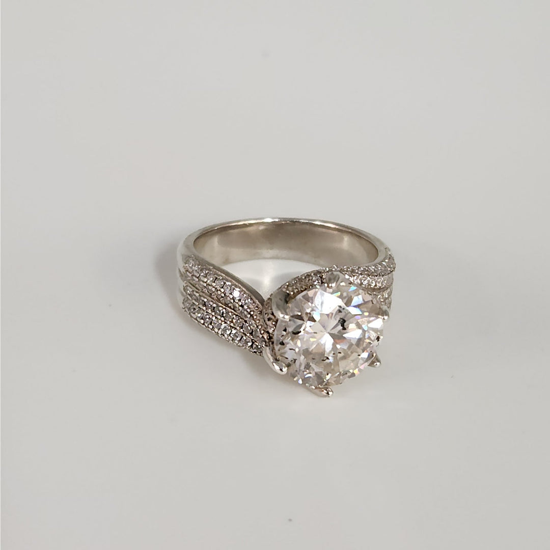 5.00 CT GRA Certified D VVS1 Round Moissanite Pav'e Ring 925 Sterling Silver