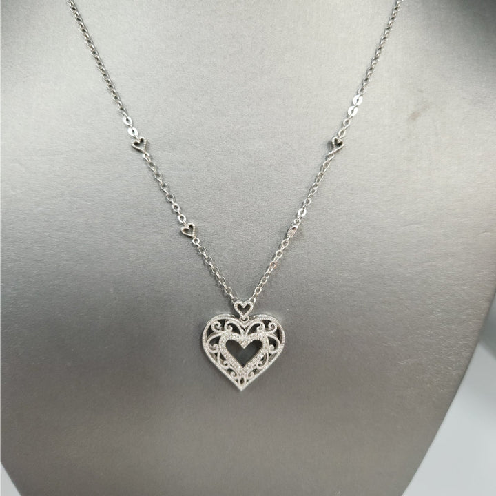 925 Sterling Silver Vintage Filigree Open Heart Pendant Necklace 18"