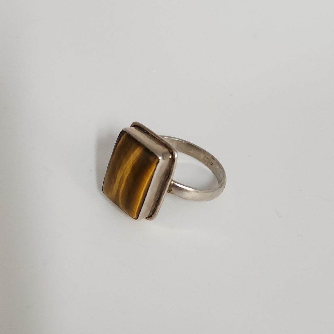 Handcrafted Sterling Silver Ring With Rectangular Tiger's Eye Cabochon