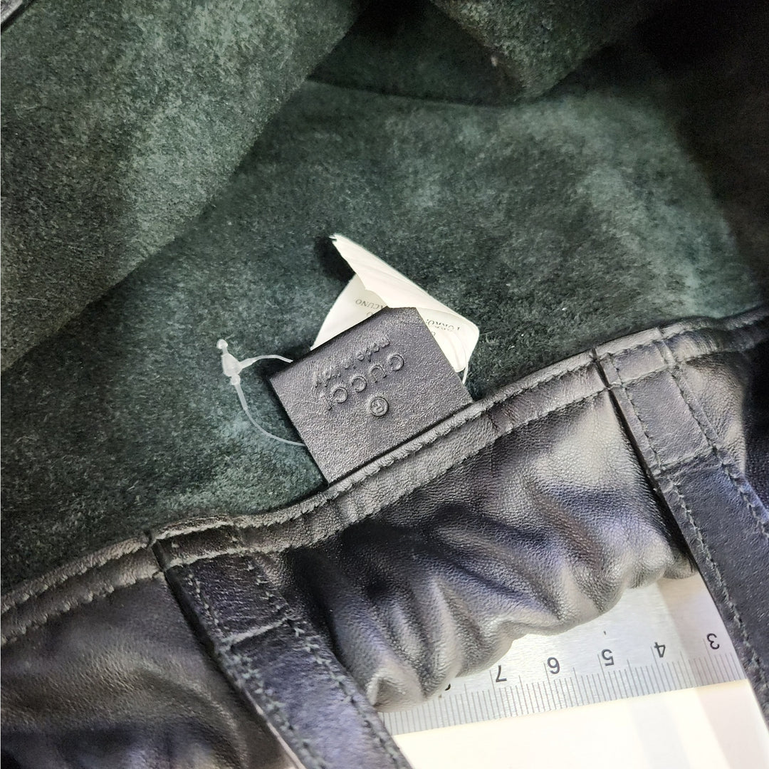 Gucci Black Drawstring Backpack Bag Red Green Accents