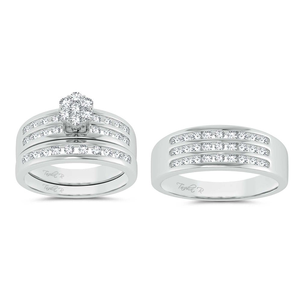 10k White Gold 1.35ct Lab Diamond Trio Wedding Set