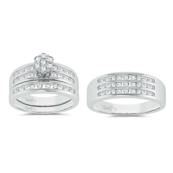 10k White Gold 1.35ct Lab Diamond Trio Wedding Set