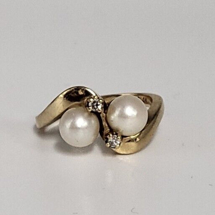 14k Pearl Diamond Vintage Bypass Ring With 4.3g Of Gold