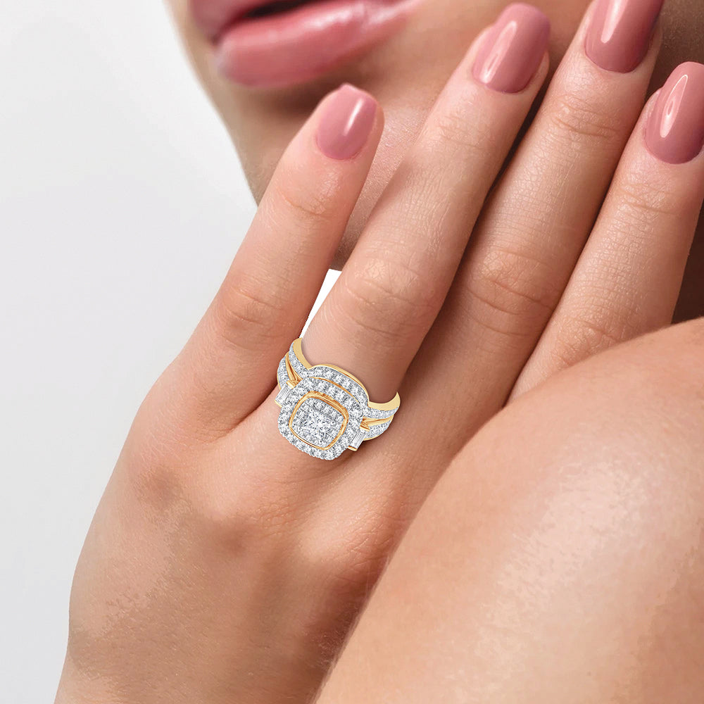 Brilliant 14K Yellow Gold 2CT Lab Diamond Bridal Ring