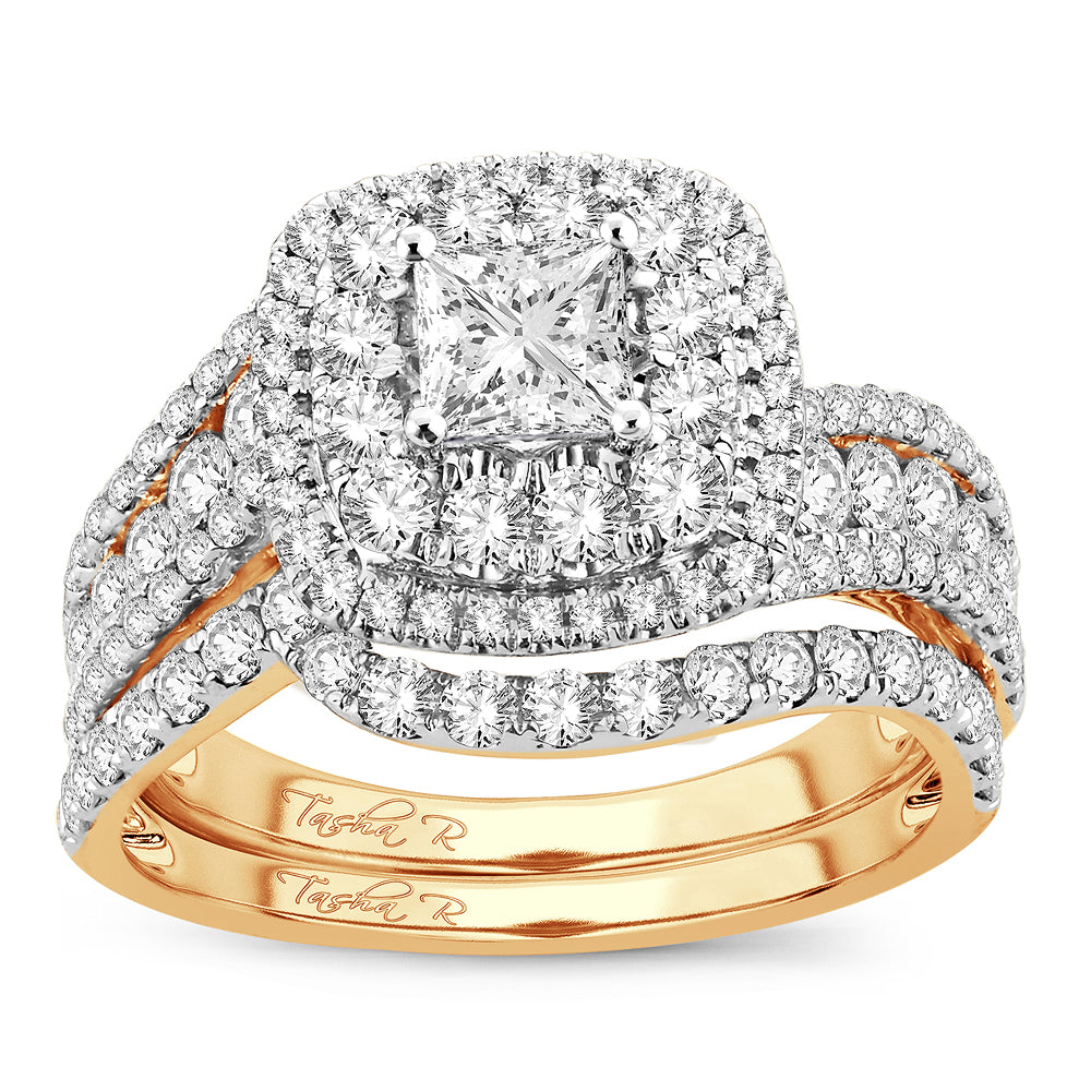 14K Yellow Gold 2CT Lab Diamond Bridal Ring Sparkle
