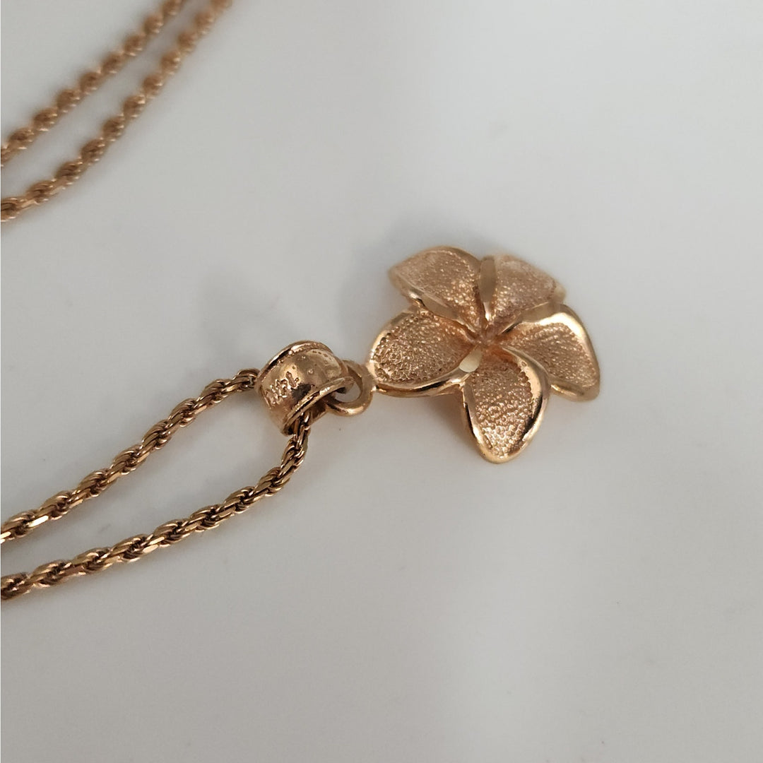 Vintage 14k Rose Gold Italy 18" Rope Necklace with Flower Pendant