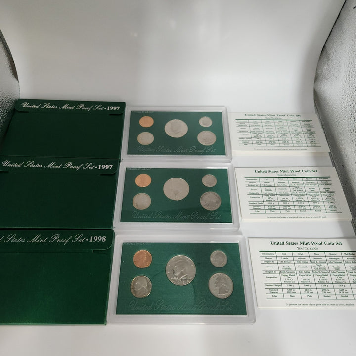 Set Of 1995,1996,1997 & 1998 U.S Mint Proof Set Lot With Boxes