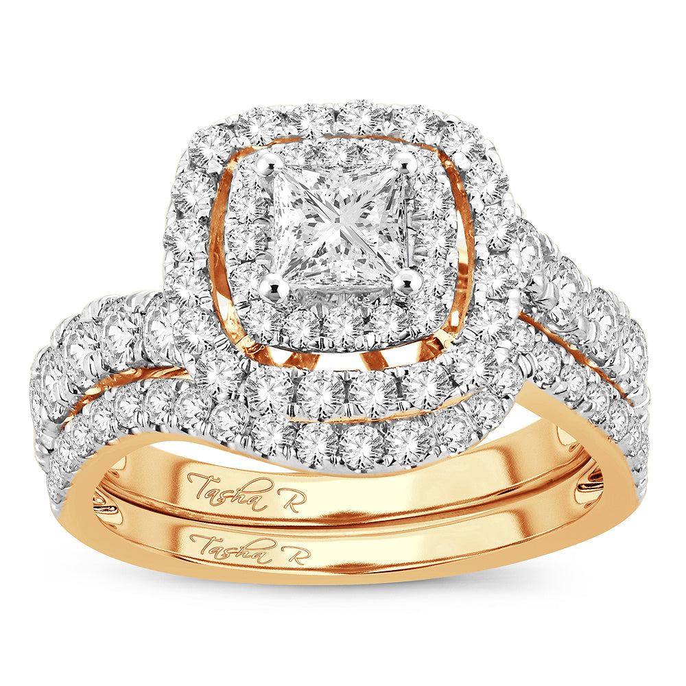 14K Yellow Gold 2CT Lab Diamond Bridal Ring Sparkle