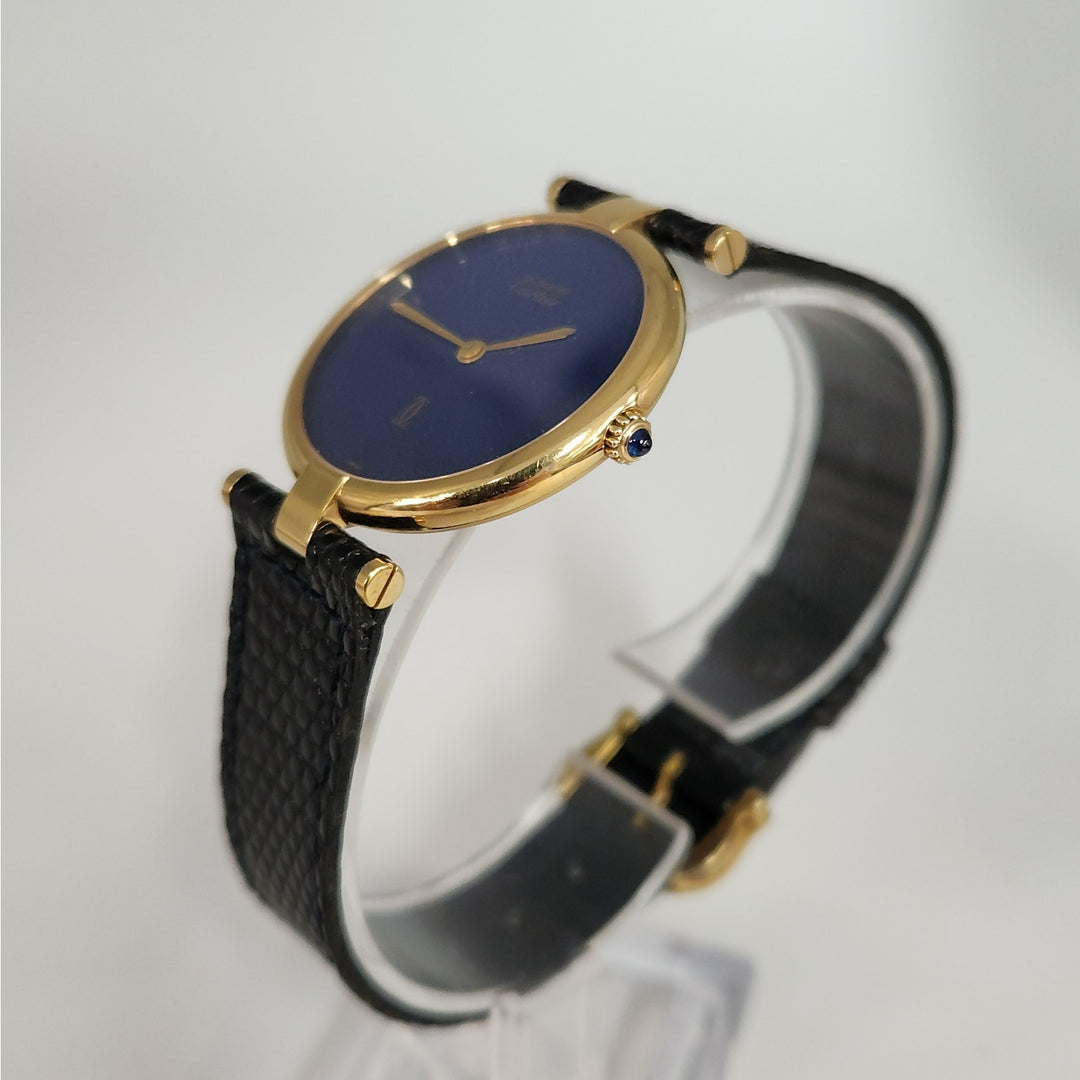 Must de Cartier 30MM Blue Dial Quartz Watch 925 Sterling Silver Gold Plated